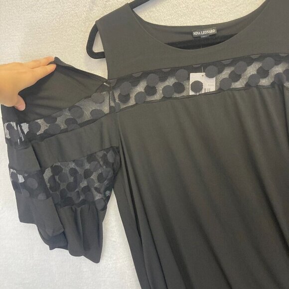 Nina Leonard Black Witchy Shift Dress Size 2X Short Cold Shoulder Swing NWT - Picture 7 of 12